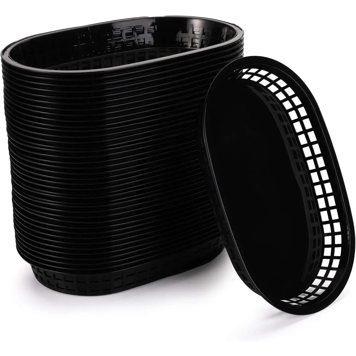 Cedilis 40 Pack Black Plastic Fast Food Baskets, 10.5 x 7 Inch Food Service Trays for Hot Dogs, Burgers, Sandwiches, Fries, Barbecues, Picnics, Parties