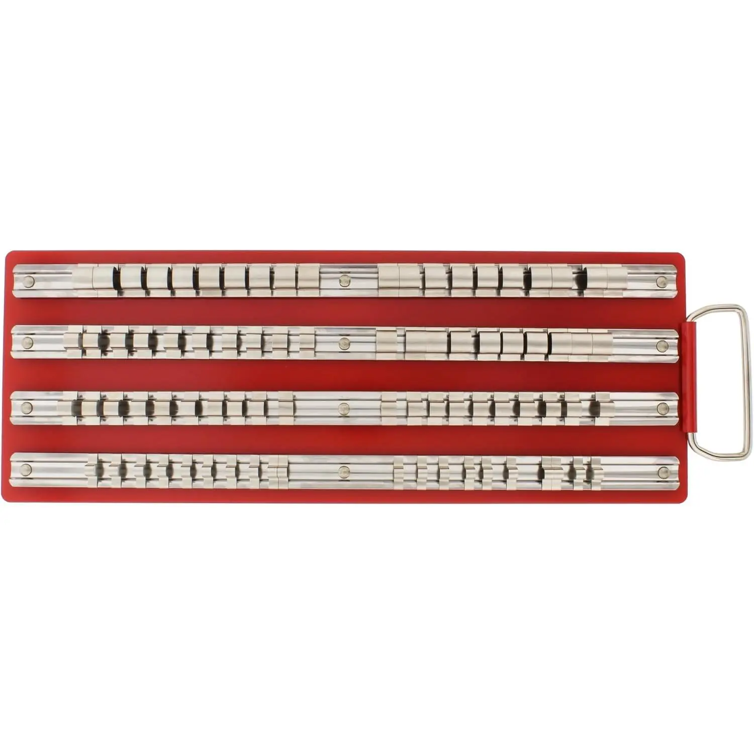 Large SAE Standard Socket Holder Tray Rack Rails – 1/4, 3/8, 1/2 Inch Drive 80-Piece Clips for Tool Organization