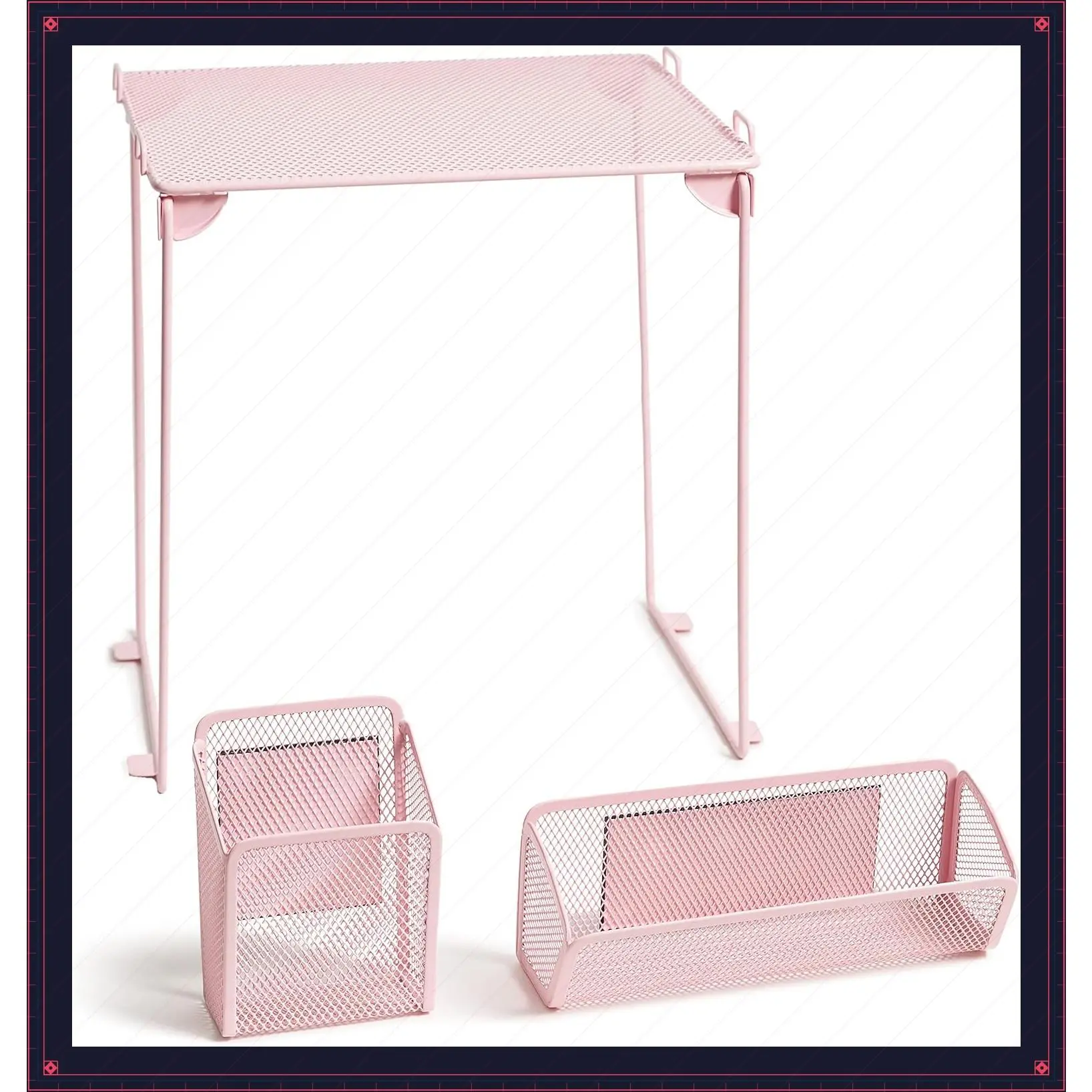 3-Piece Locker Organizer Shelf with Magnetic Mesh Cup and Bin, Blush - Foldable Shelf Holds up to 25 lb for School, Gym or Work LockersGift