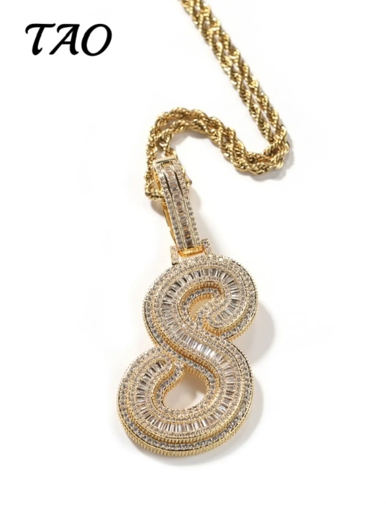 TAO-Creative Zircon Embedded Necklace, Handwritten A-Z Letter Pendant, 24-Inch Braided Chain, Hip Hop Style, Luxurious and Versatile, Initials Necklace