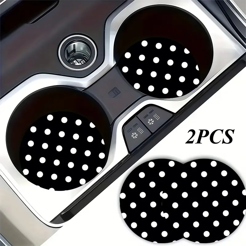 2pcs Non-Slip Car Cup Holder Coasters with Black & White Polka Dot, Drink Mats Suitable for Vehicle Interiors, Dashboard Protectors, Ideal Birthday Gifts for Women and Men, for Car, SUVs, Trucks