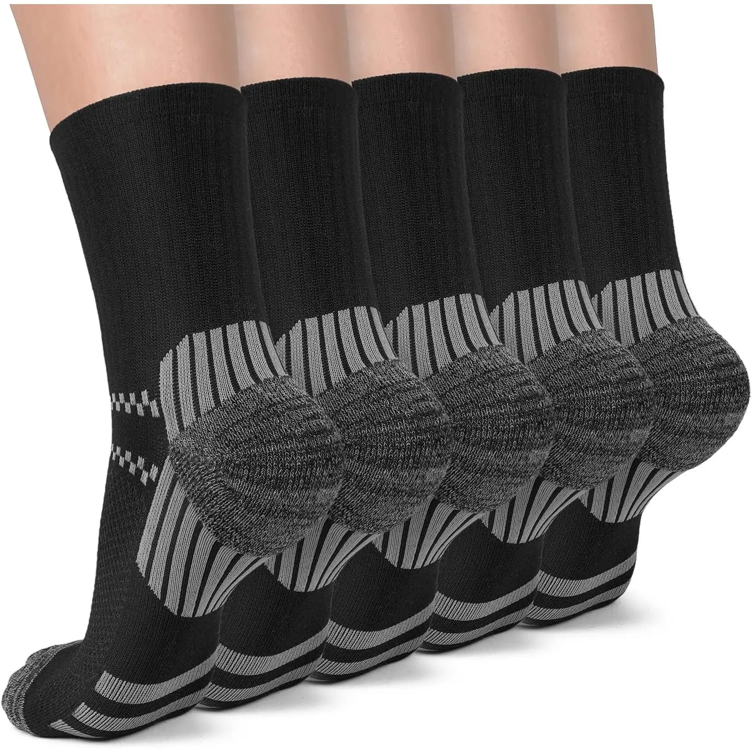 5 Pairs Copper Elastane Elastic Sports Socks for Adults - Male, Ankle Support, Plantar Fasciitis Relief, Arch Support, Running Focus, Compression Stockings, Summer Athletic Use, Elastic Socks, Sports Fit Socks