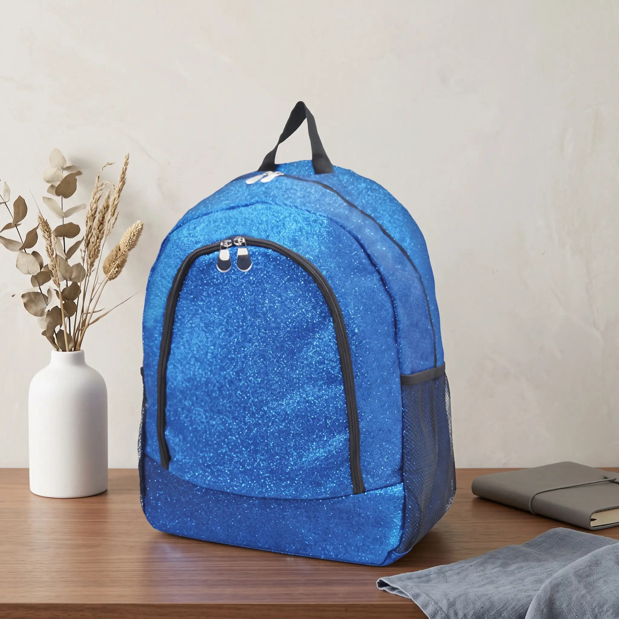 Women's Sequin Finish Polyester Backpack, Large Capacity with Double Zippers, Side Mesh Pockets, Urban Minimalist Design for Daily Commute & College Use (Sohochic)