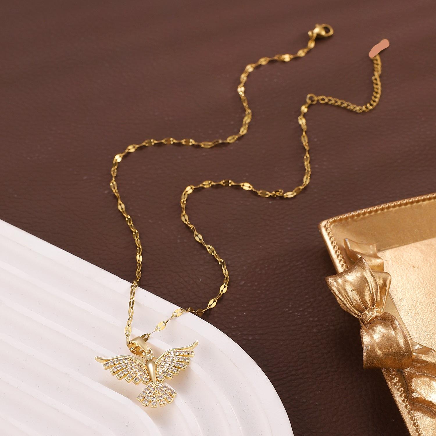 Gold Plated Iced Out Eagle Pendant Necklace for Men Sparkling CZ Eagle Necklace 14K Gold Plated Double Chains Hypoallergenic Everyday Jewelry Gift