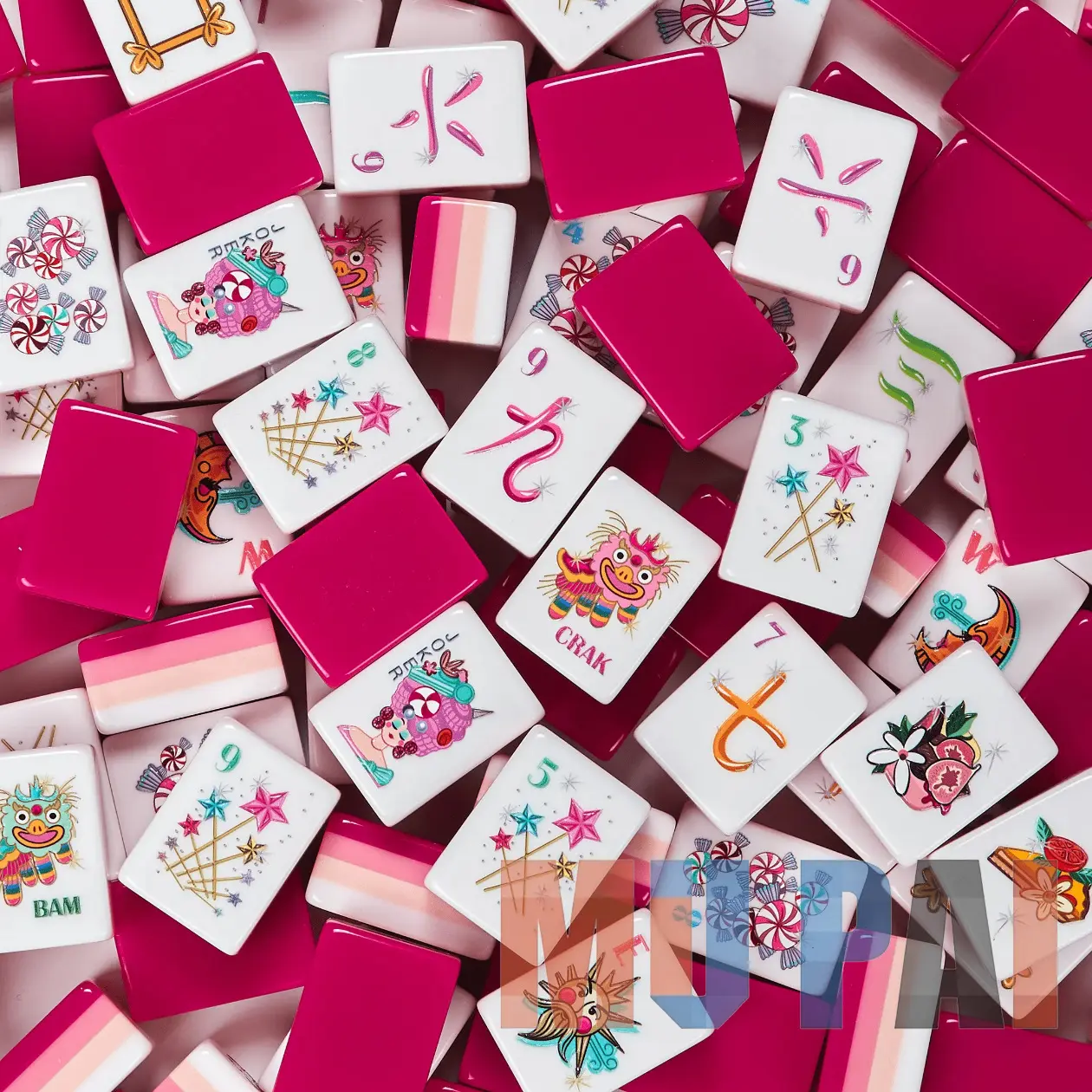 2026 American Rose Red Candy-Colored Mahjong Playing Cards, Four-Layer Acrylic America Mahjong Candy-Colored Mahjong Set