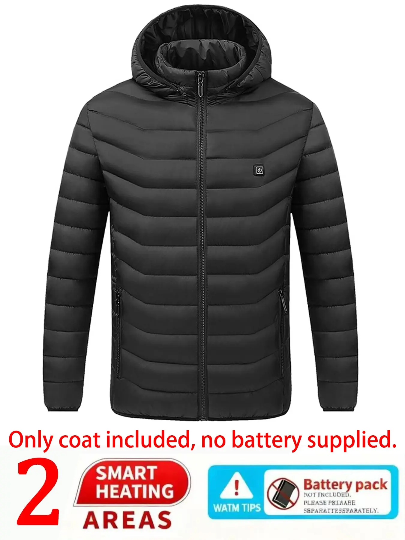 Smart Heating Hooded Jacket, Dual Zone Heated Lightweight Electric Cotton Coat, Winter Outdoor Warmth Insulation Jacket, No Mobile Power Included