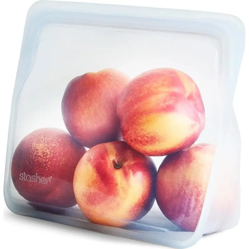 Stasher Reusable Silicone Food Storage Bag, Stand-Up Mid, Clear, 56 oz