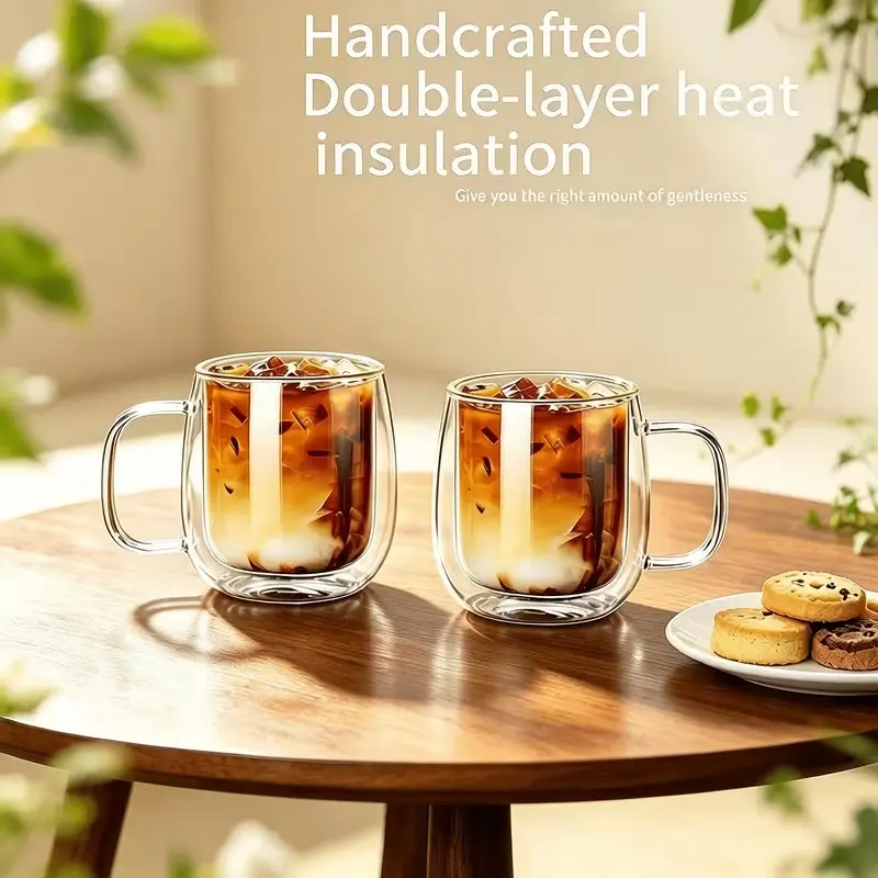 Double Wall Glass Cup, Borosilicate Glass Material, Ideal for Coffee, Tea, Cappuccino, Hot/cold Drinks, Heat Resistant, Portable, Dishwasher Safe