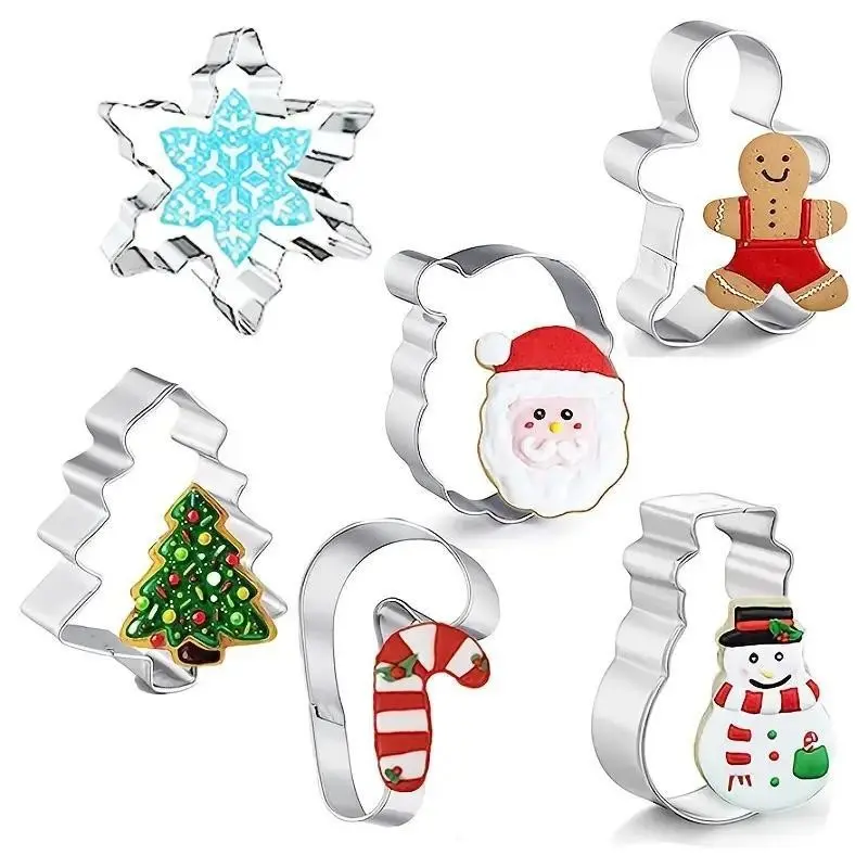 6-Piece Christmas Cookie Cutter Set, Stainless Steel Baking Tools, Kitchen Accessories, Dough Cutters, Essential Bakery Supplies