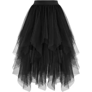 Women's Tulle Skirts High Low Layered Puffy Fairy Skirts Midi Length Irregular Tutu Skirt
