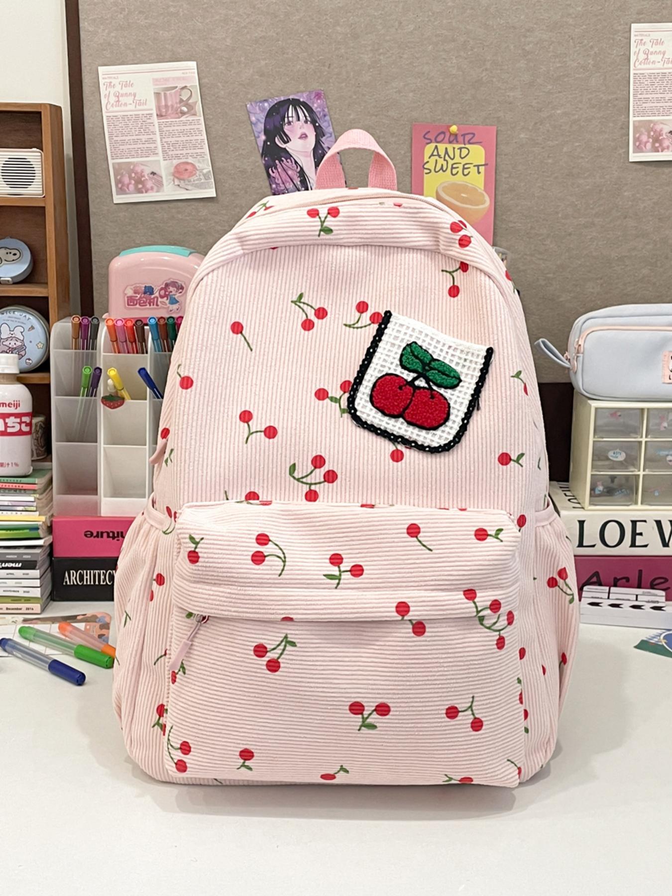 Women's backpack solid color backpack zipper closure cherry Cute Versatile Backpack versatile fashion casual trend suitable for students to go to school, campus, commuting, shopping women's backpack
