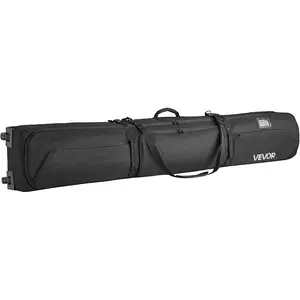 VEVOR Ski Roller Bag, Padded Snowboard Bag with Wheels for Air Travel, 600D Waterproof Oxford Fabric, with Adjustable Straps, for Skis Poles Goggles Gloves Helmet Boots