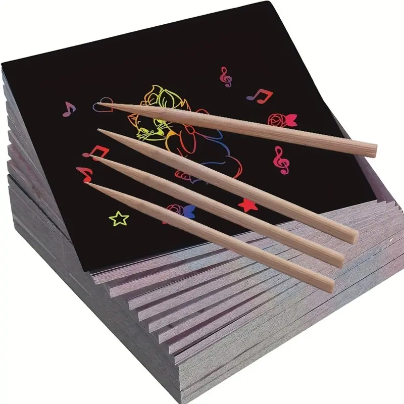 210 Sheets Scratch Art Set, 4x4 Inch Rainbow Erasable Notes, Includes 4 Scratchers & 10 Spiral Binding Wires, Focus Aid, Party Gift!