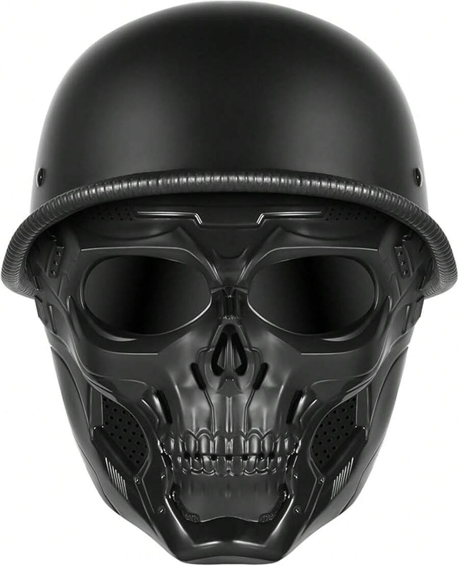 german soldier style motorcycle helmet Matt Black Novelty Skull Cap Half S,M,L,XL,2XL (Black, Large) : Automotive Our D.O.T WW2 motorcycle helmet (German Army)