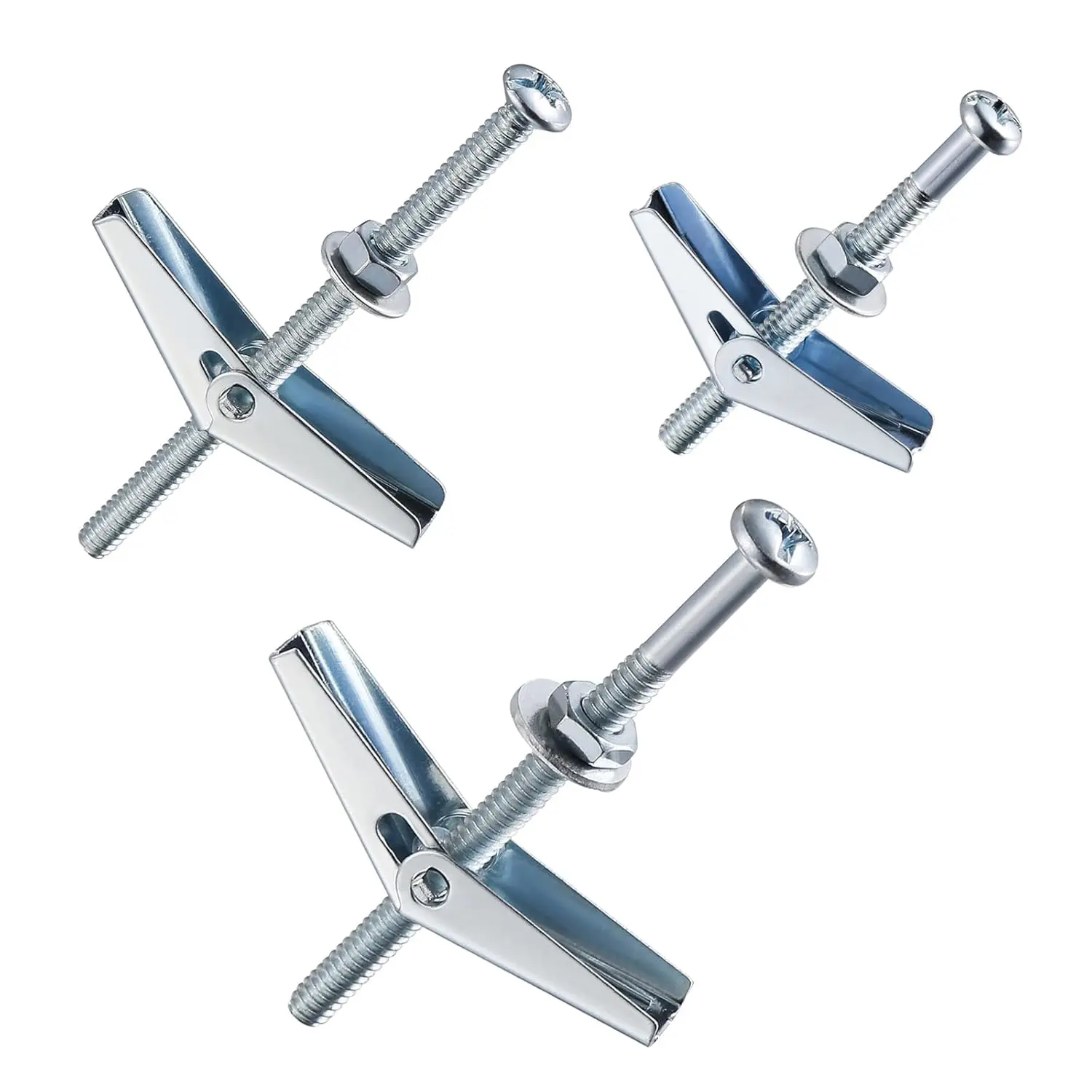 Wensilon 30pcs Heavy-Duty Drywall Toggle Bolts & Wing Nuts Assorted Kit - 1/8in, 3/16in, 1/4in Sizes (10pcs Each) with Screws for Hanging Lamps & Heavy Items