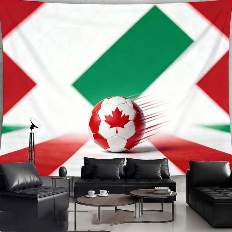 1 pc microfiber FIFA World Cup Tapestry Soccer Ball Wall Hanging Decor for Living Room Bedroom Outdoor Holiday Decoration Canada Theme Green Red White Tapestry Background Cloth Hanging Cloth Wall Cloth Decorative Cloth