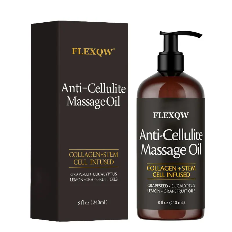 Anti-Cellulite Massage Oil 8 fl oz, Collagen & Stem Cell Firming Body Oil with Lemon Eucalyptus Grapeseed, Hydrating Skin Tightening for Smooth Skin Thighs Hips