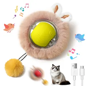 Indoor Cat Motion-Activated Ball Toy - Agile Movement, Lights, Fluffy Tail, Bunny Ears, Fast Mode, Interactive Mode - Pet Interactive Chaser Accessory