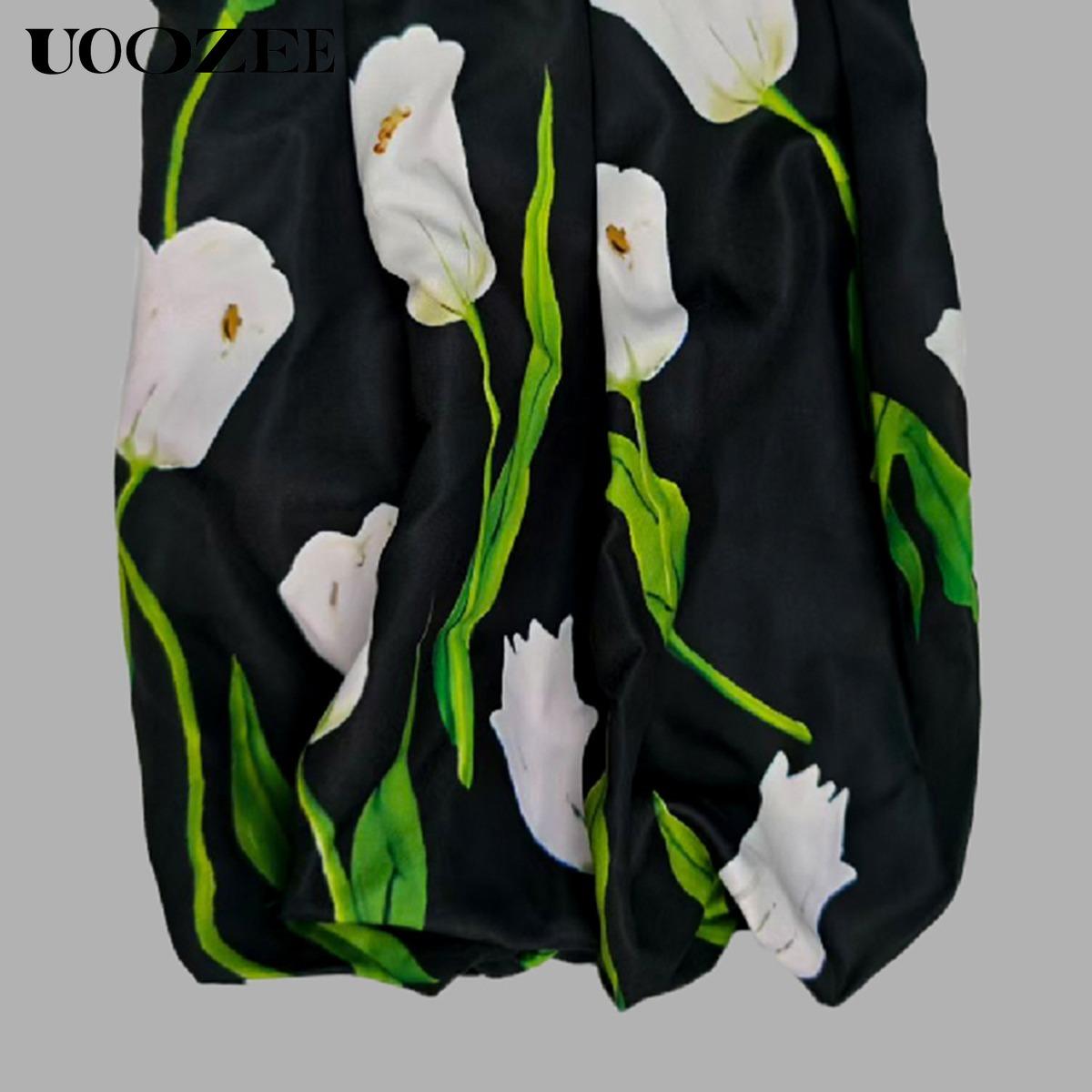 Split-Joint Pleated Floral Printed Floral Loose Long Sleeves Stand Collar Trench Coats Tops Elegant