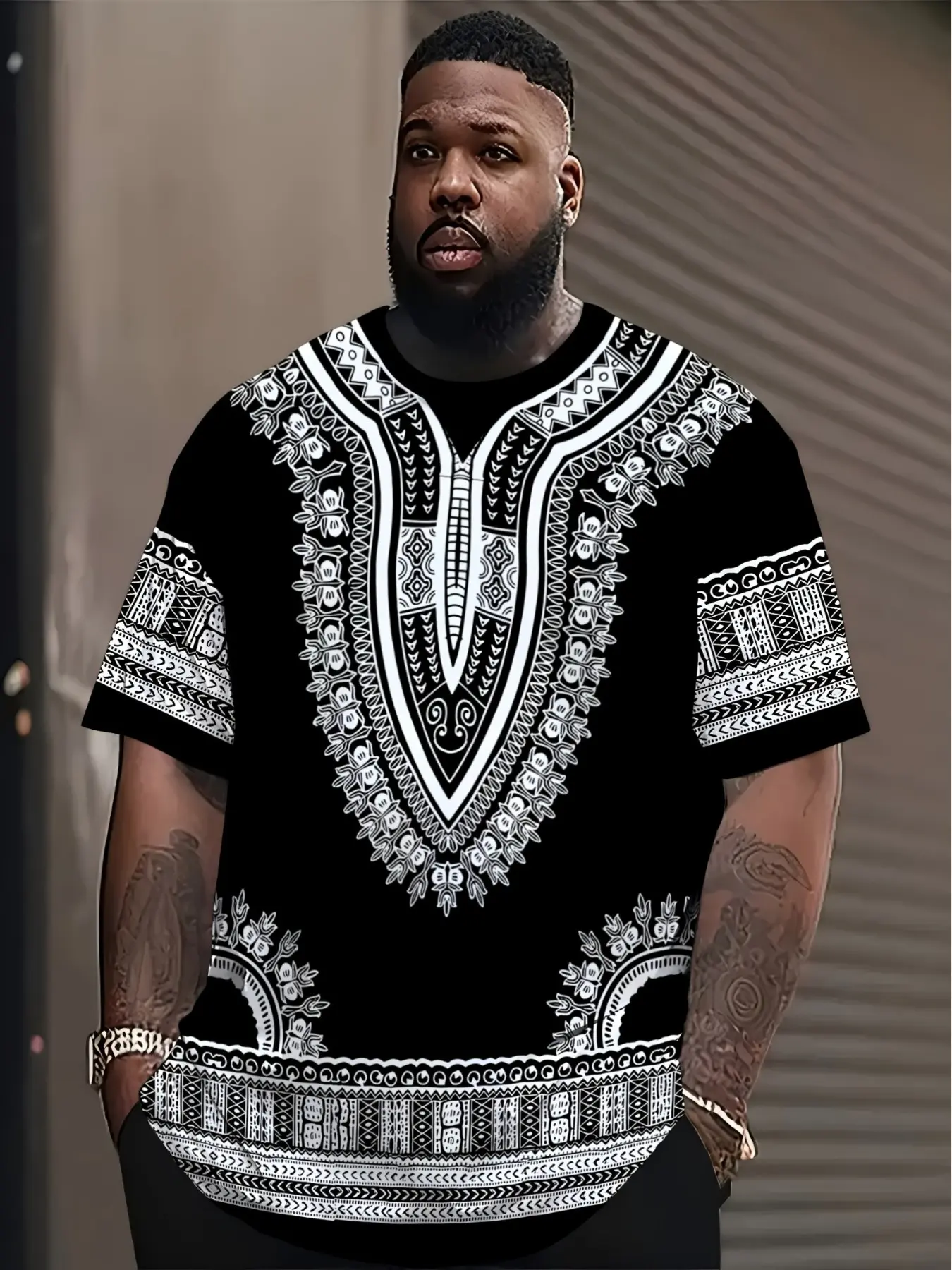 2026 New Traditional Dashiki Culture Ethnic Pattern 3D Round Neck Short Sleeve Plus Size Men's Casual Trendy T-Shirt Top