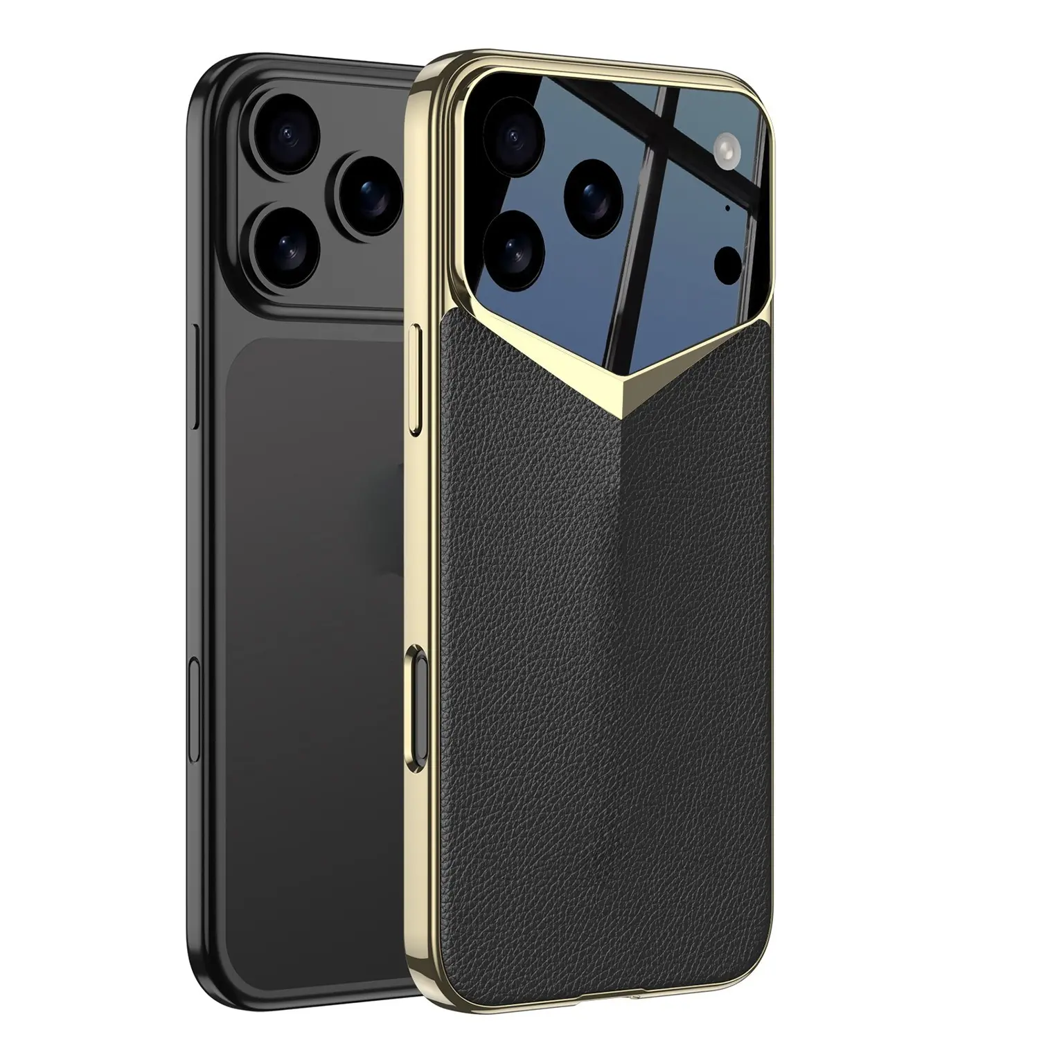 Compatible with iPhone 17 Pro Max/iPhone 17 Pro Electroplated PU plain leather Business All-inclusive Case -XHS18