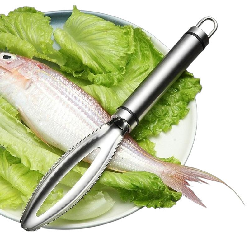 Stainless Steel Fish Scaler with Non-Slip Handle & Bone Tweezers - Serrated Plate for Efficient Scaling, Meat-Protective Design, Precision Deboning, Rust-Resistant & Easy Clean Kitchen Tool
