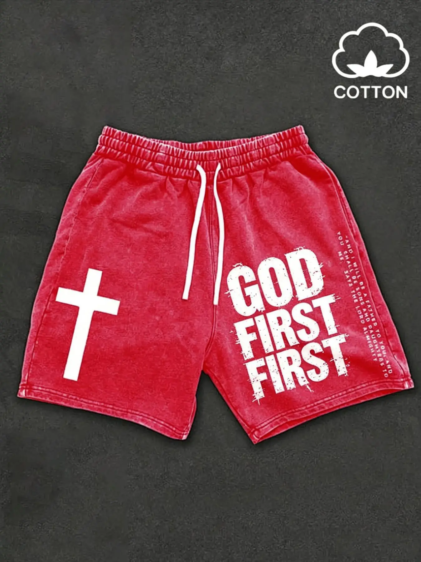 Vintage American Style 'son of God' Faith Print Cotton Shorts, Men's Streetwear Retro Fashion Daily Wear, Comfortable and Stylish