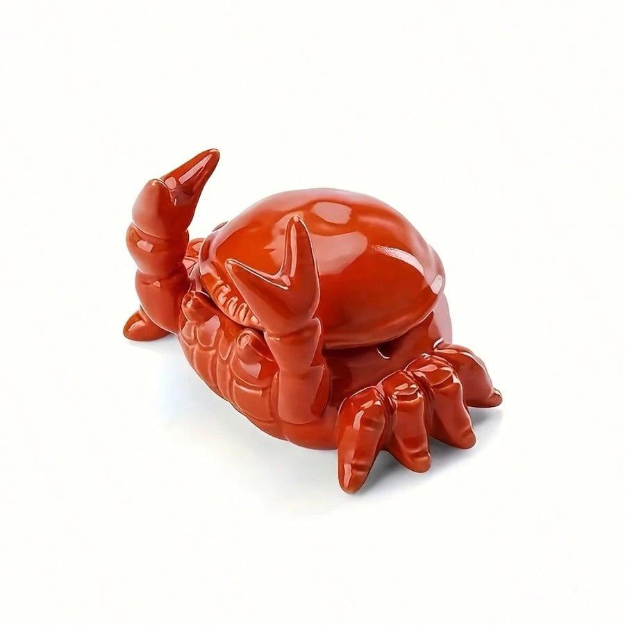 Household crab ashtray, a small tea set decoration for the office and living room, with a lid to prevent ash from scattering, a cute Chinese-style ornament