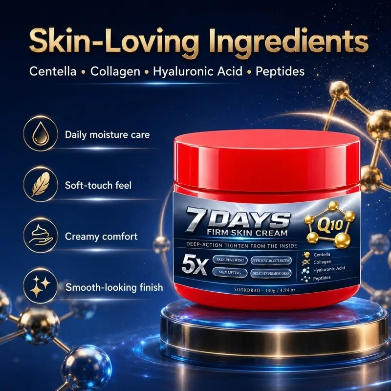 Firm Skin Cream, Q10, Centella, Collagen, Hyaluronic Acid, Peptides, Skin Renewing, Efficient Moisturizing, Moisturizer, Skin Lifting, Delicate Firming, For All Skin Types, Daily Skincare, 140g/4.94 oz