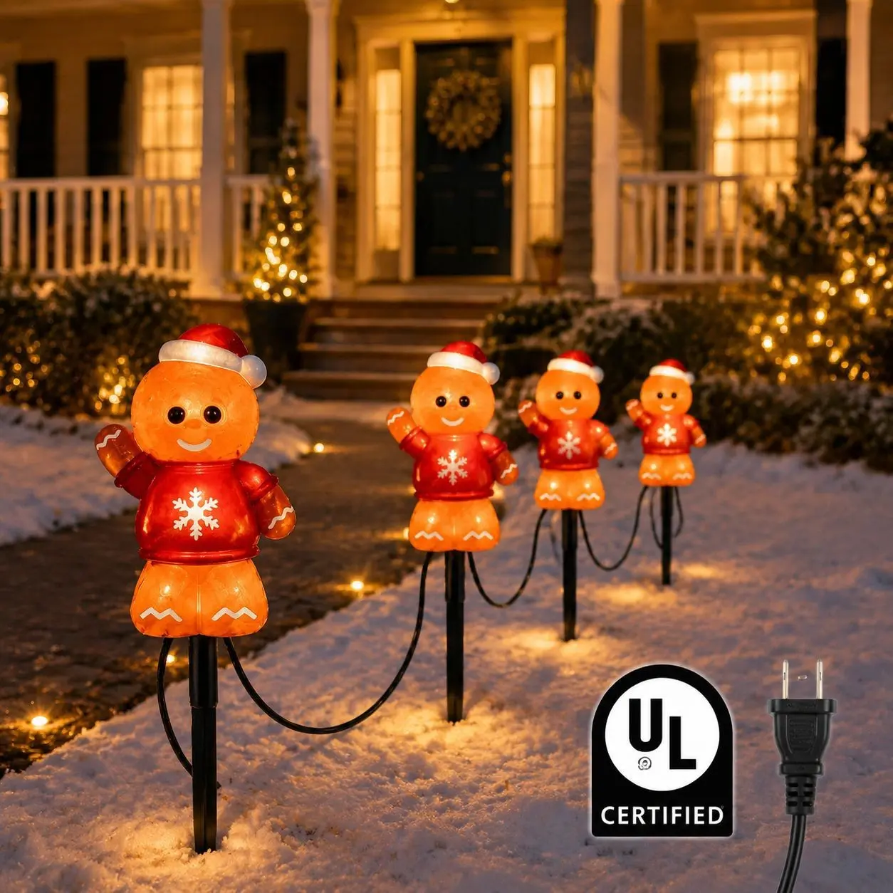 Outdoor Waterproof LED Christmas Snowman Plug-In Lantern, Glow Garden Lawn Decorative Lights, 3pcs/4pcs Us Certified, Festive Atmosphere Lighting