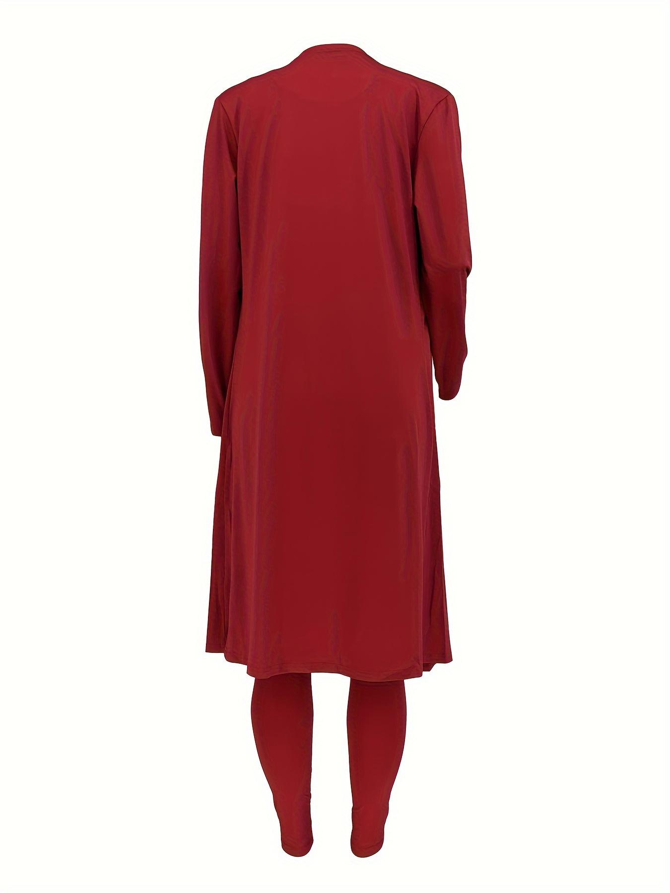 【Plus Size】 Two-piece Matching Set Solid Scoop Neck Jumpsuit & Long Sleeve Open Front Outwear, Casual Fashion Cozy Outfits for Daily Outdoor Wear, Women's Clothing for All Seasons, Two Piece Set Women, Co-ord Sets, Womenswear