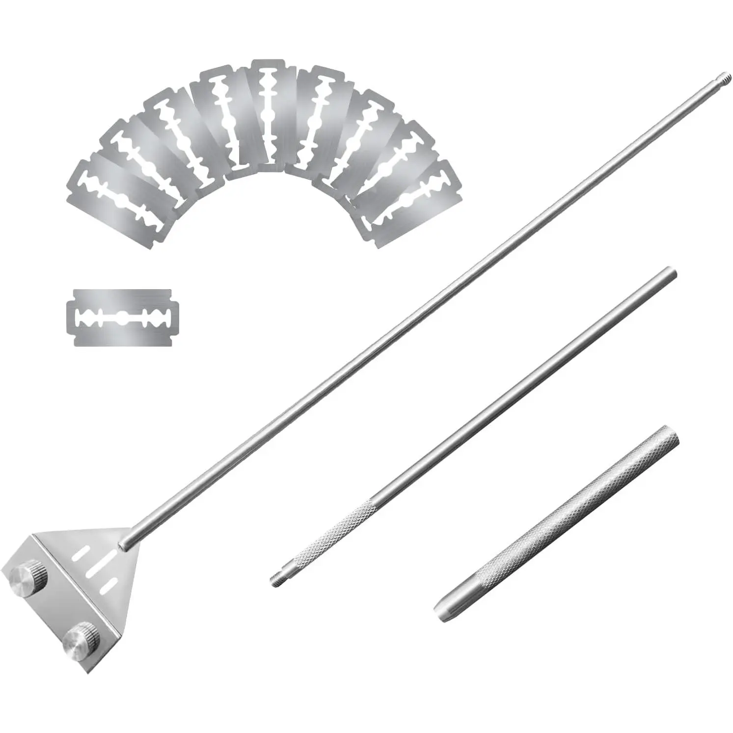 Stainless Steel Glass Aquarium Algae Scraper, 25.6in Fish Tank Glass Cleaner, Aquarium Tool with 10 Blades, Home Care Cleaning Accessory