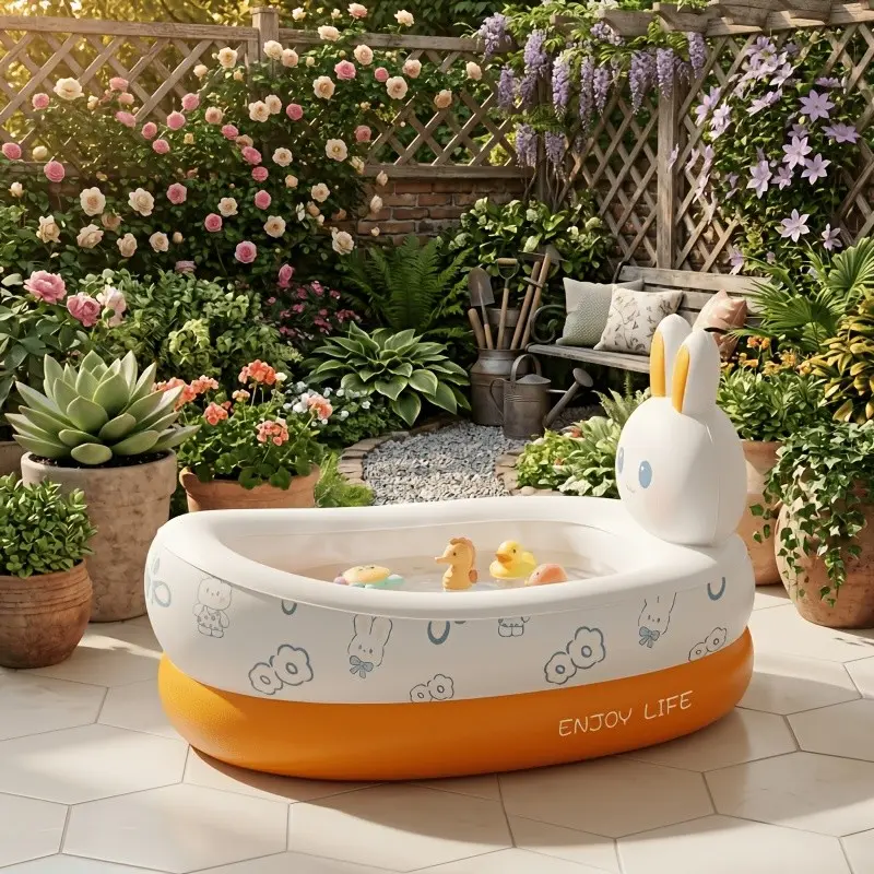 Cartoon Rabbit & Dinosaur Inflatable Bathtub, Foldable Compact Water Pool, Portable Indoor Outdoor Leisure Water Tub, Easy to Store & Carry, Toddler Pool, Folding Kiddie Pool