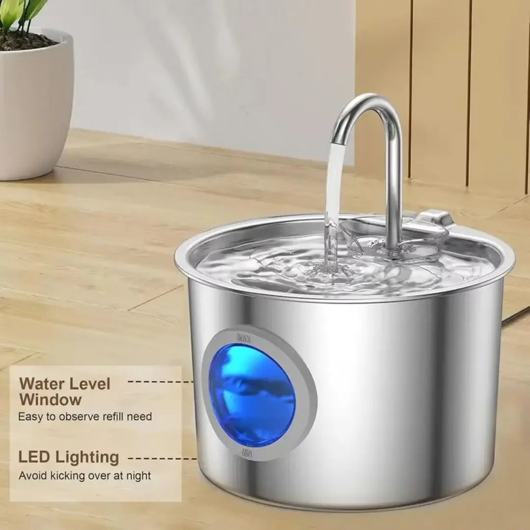 Stainless steel pet water dispenser with filter, automatic cat and dog water dispenser, ultra-quiet automatic healthy circulating water bowl, pet supplies suitable for indoor cats and dogs