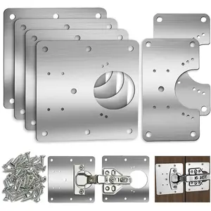 6 PCS Stainless Steel Cabinet Hinge Repair Plate Kit Kitchen Cupboard Door Hinge Repair Brackets with Mounting Screws