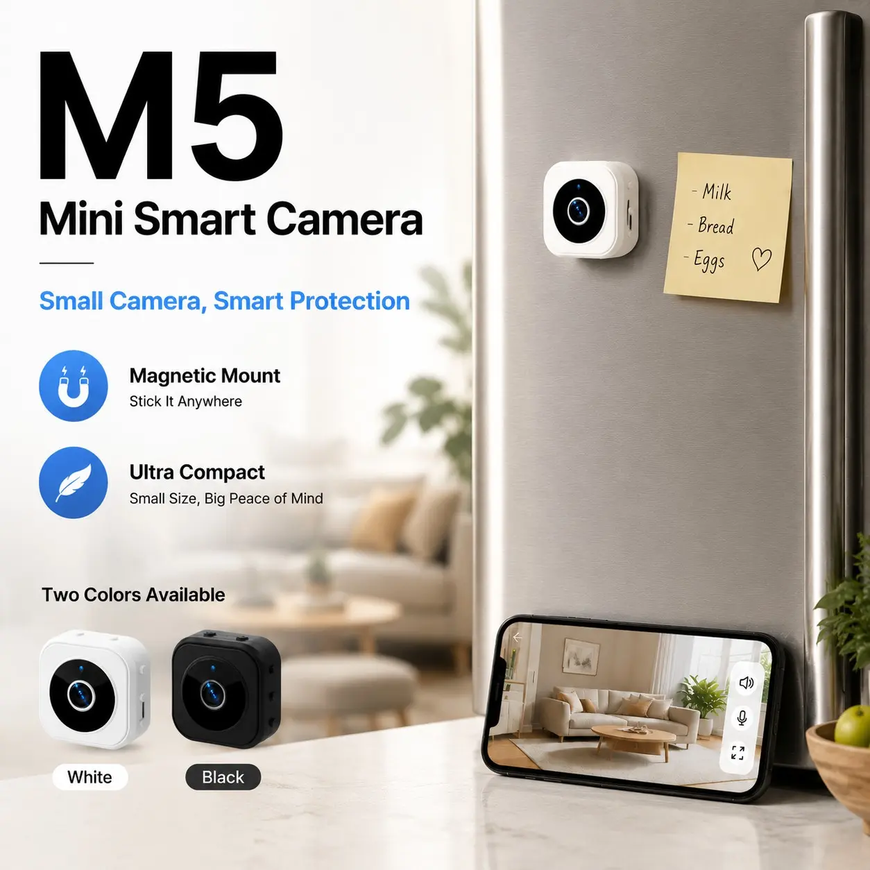 Livpet M5 Mini WiFi Camera, Two-Way Voice, Remote Viewing Via APP, Multi-User Sharing, Night Vision, Ideal for Home Communication & Pet Care