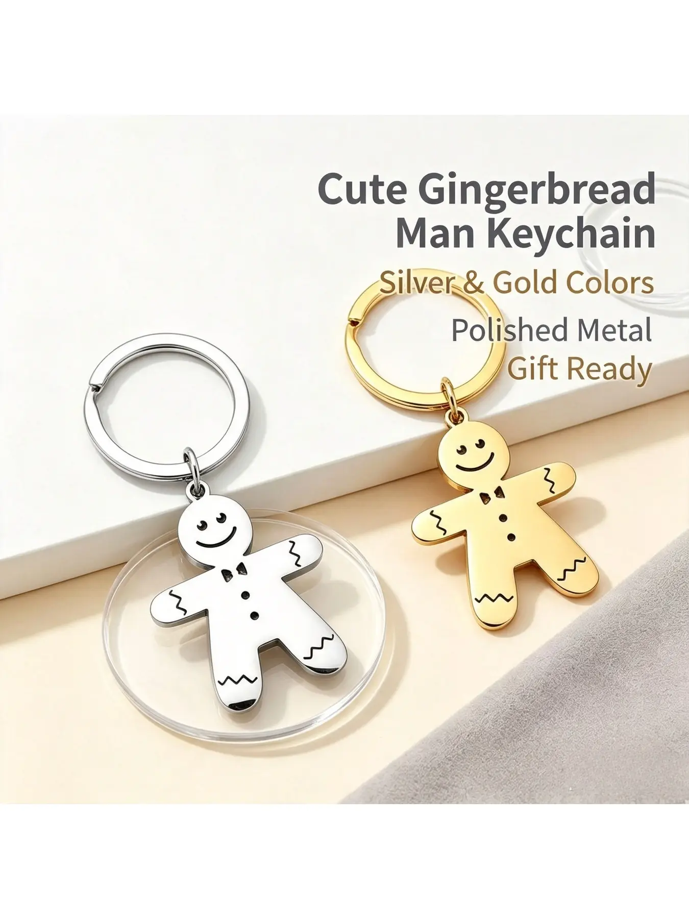 Christmas Stocking Stuffer Gingerbread Man Keychain Polished Metal Silver Gold Party Favor Gift For Kids Friends