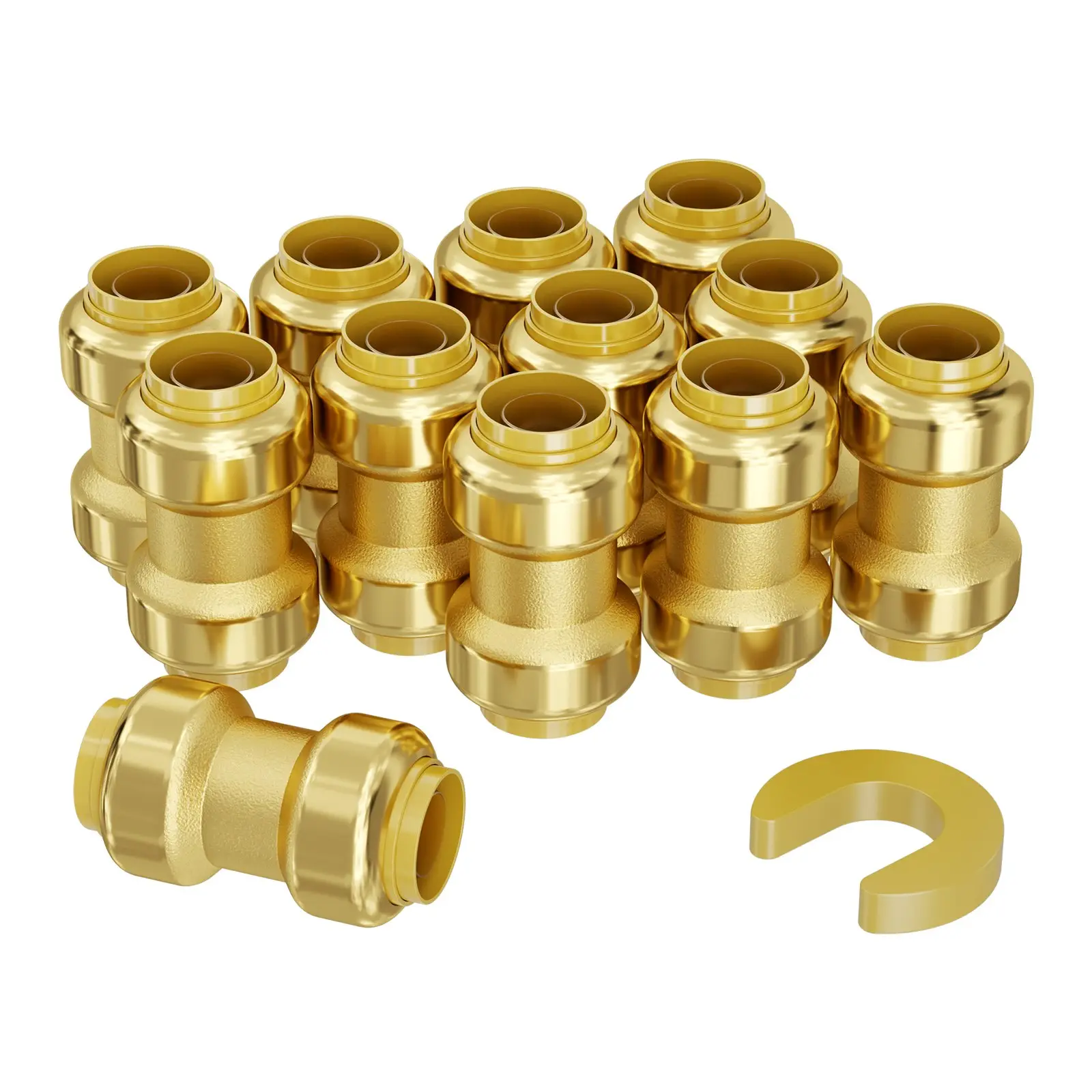 Pipe Fittings, 1/2" 12PCS Brass Pipe Fittings, Straight-Through Push-Fit Pipe Connector Brass Air Fittings, Heavy Duty Plumbing Fittings Adapter for Heating/Shower Systems, Water Pipes