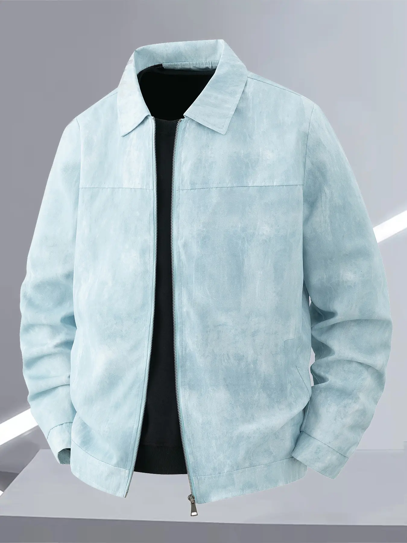 Men's Lightweight Casual Jacket, Zip Closure, Tie Dye Design, Slim-Fit Long Sleeve Outerwear, Polyester, Spring & Fall