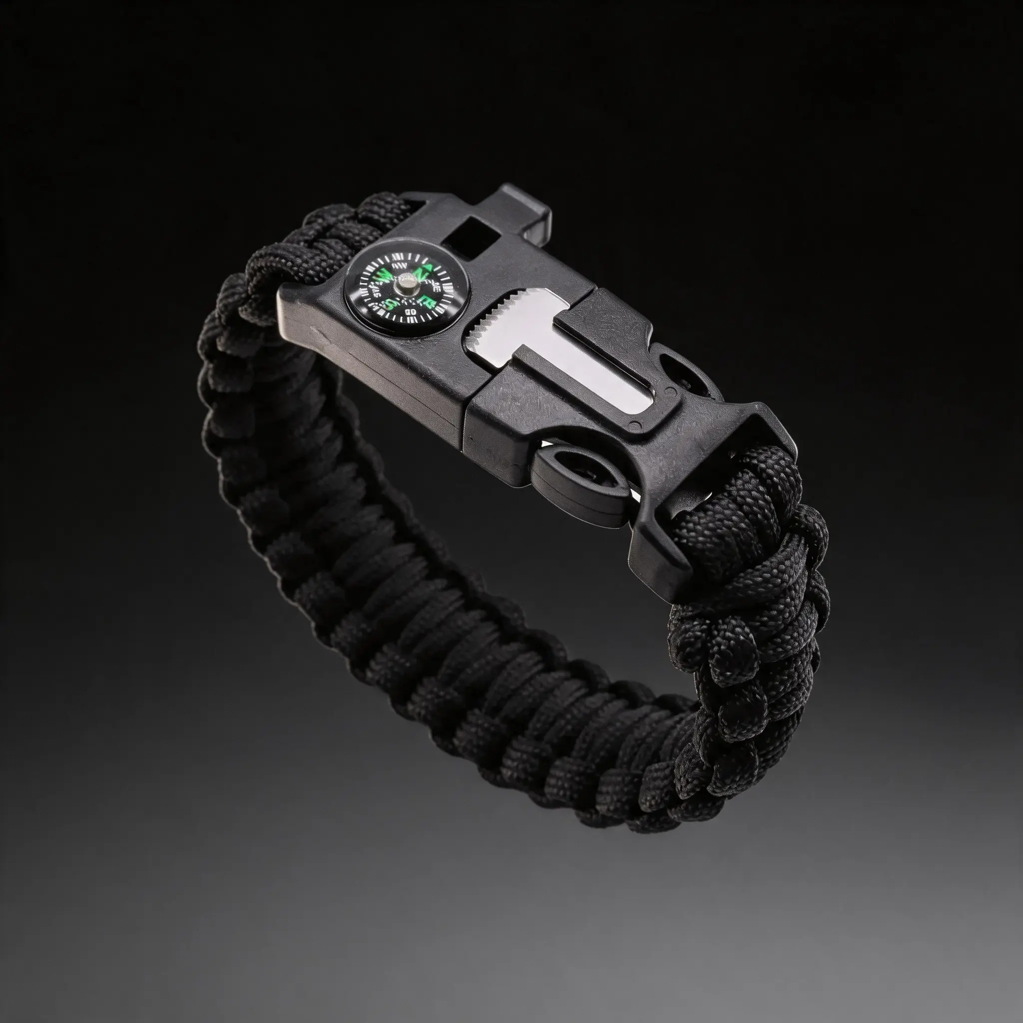 Survival Bracelet Paracord Rope with Compass Metal Double Buckle Outdoor Tactical Emergency Gear for Hiking Camping