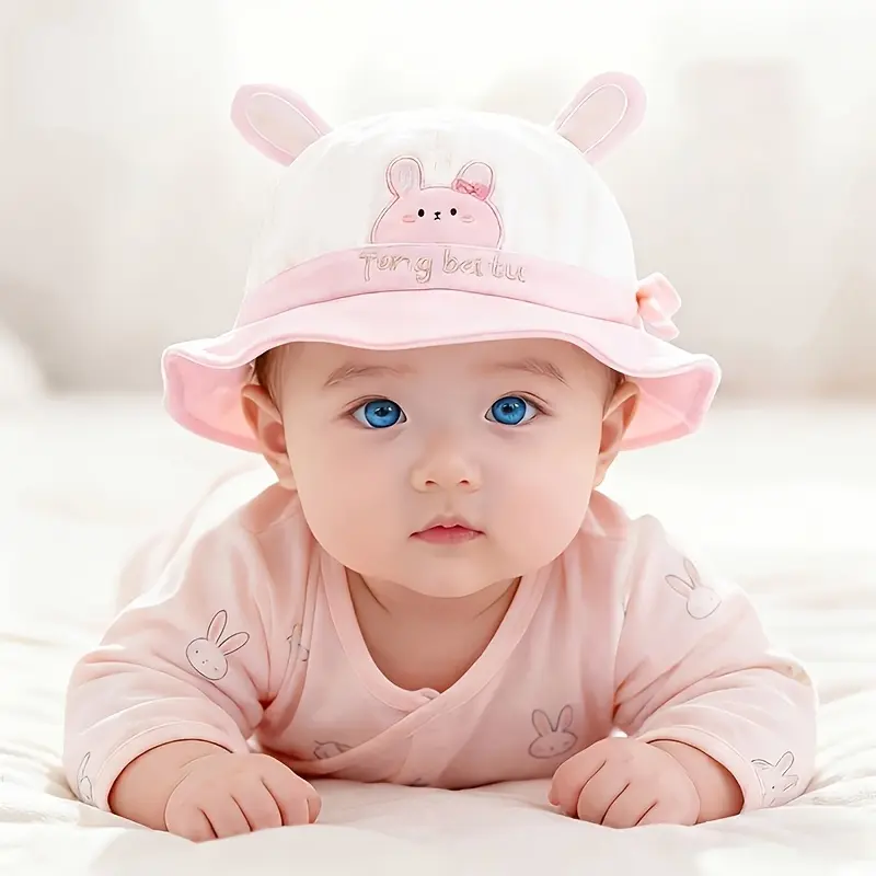1 Baby Cartoon Embroidered Bucket Hat, Unisex for Spring/Autumn, Suitable as a New Year's Gift, for Outings, Fits Babies 8-24 Months