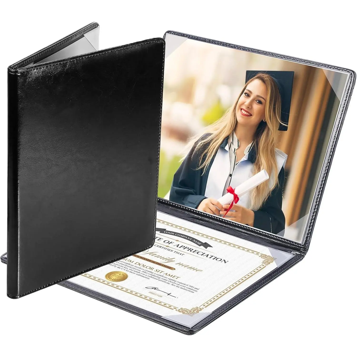 Diploma Cover 8.5 x 11 Certificate Holders for Letter-Sized Award Padded Menu Cover - Black Leather