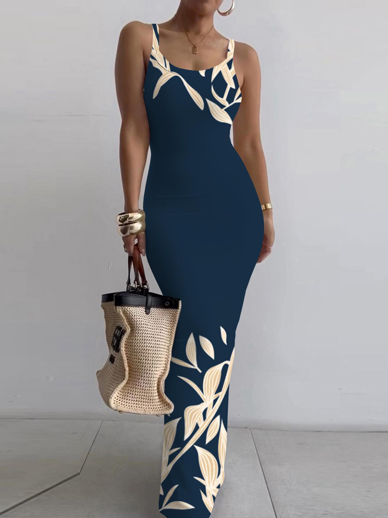 Floral Print Backless Spaghetti Strap Cami Dresses for Women, Casual Chic Fitted Sleeveless Scoop Neck Bodycon Dress, Birthday Dresses 2024, Summer Outfits, Dresses for Women, Fashion Women's Dress for Beach Holiday