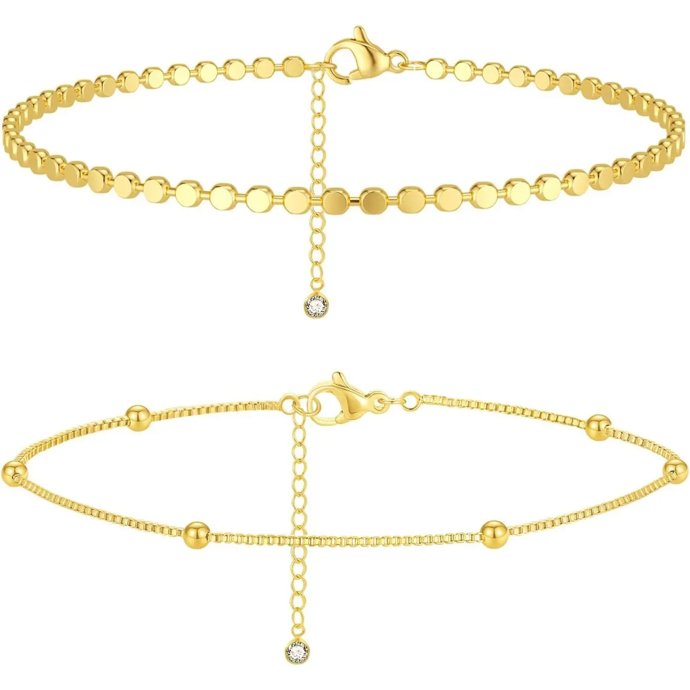 Gold Ankle Bracelets for Women, 14K Waterproof Gold Plated Anklets Set, Layered Gold Ankle Bracelets for Women Jewelry Gift