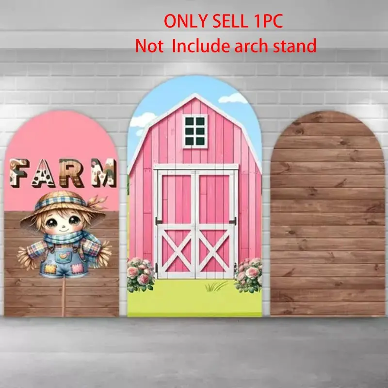 Scarecrow Pink Barn Arch Covers Stretchy Backdrop – Rustic Wood Farm Design, Perfect for Girls’ Farm Theme Birthday & Barnyard Party Photo Backdrop, Party Backdrop Decoration, Party Decor Supplies