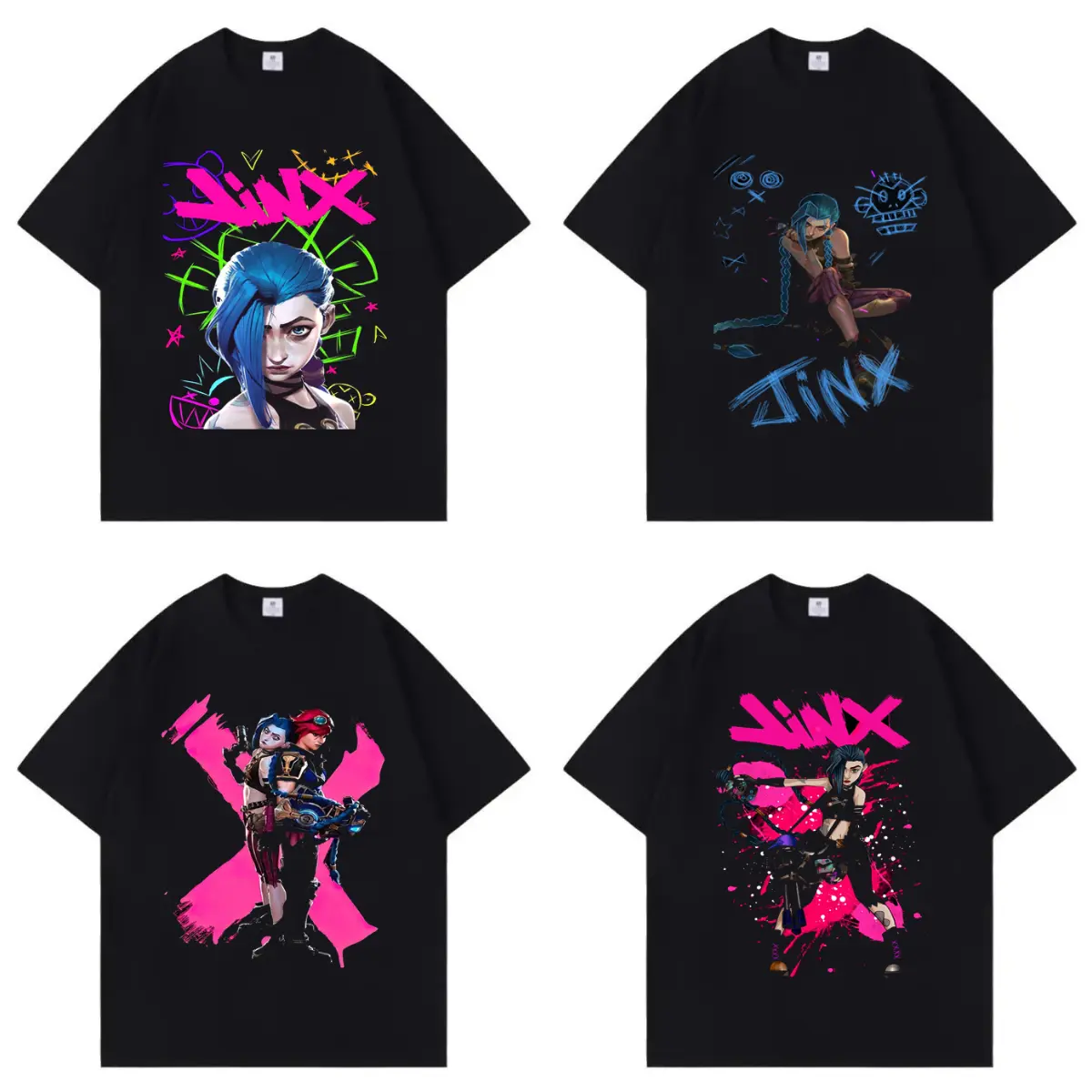 Anime  Arcane Jinx Fashion Oversized Cool Colorful INS Streetwear Crew Neck Pure Cotton Soft T-shirt Women Men Unisex Summer Comfortable and Stylish Items Holiday Gifts Father's Day