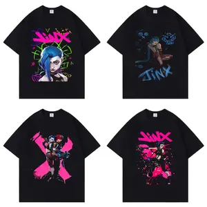 Anime  Arcane Jinx Fashion Oversized Cool Colorful INS Streetwear Crew Neck Pure Cotton Soft T-shirt Women Men Unisex Summer Comfortable and Stylish Items Holiday Gifts Father's Day