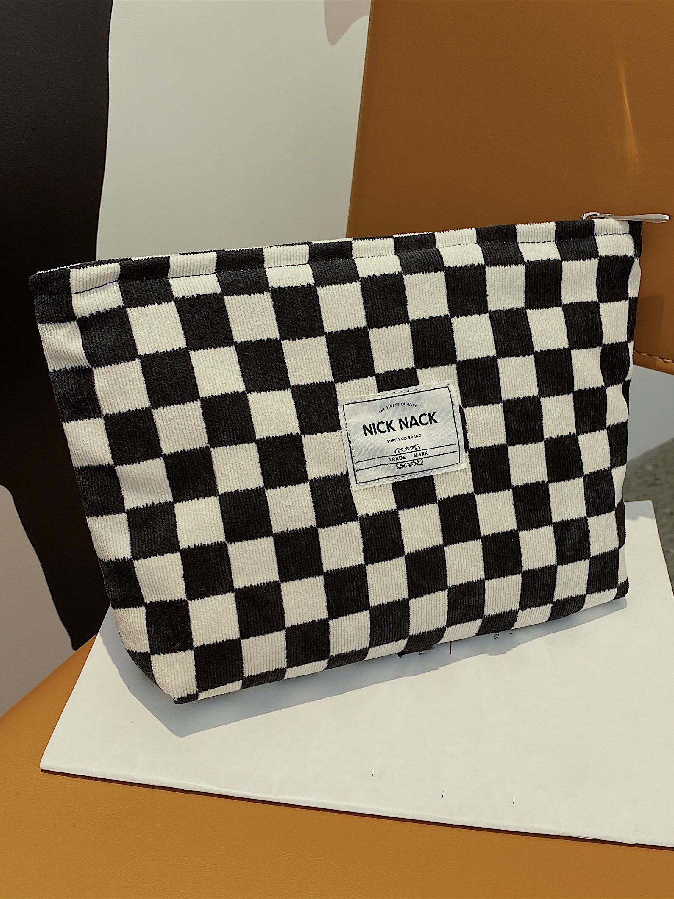 Plaid Pattern Makeup Bag, Fashionable Makeup Bag, Zipper Makeup Organizer Pouch, Versatile Cosmetic Storage Bag, Travel Cosmetic Bags, Handheld Cosmetic Pouch, Great for Skincare, Lotion, Cream, Lip Balm