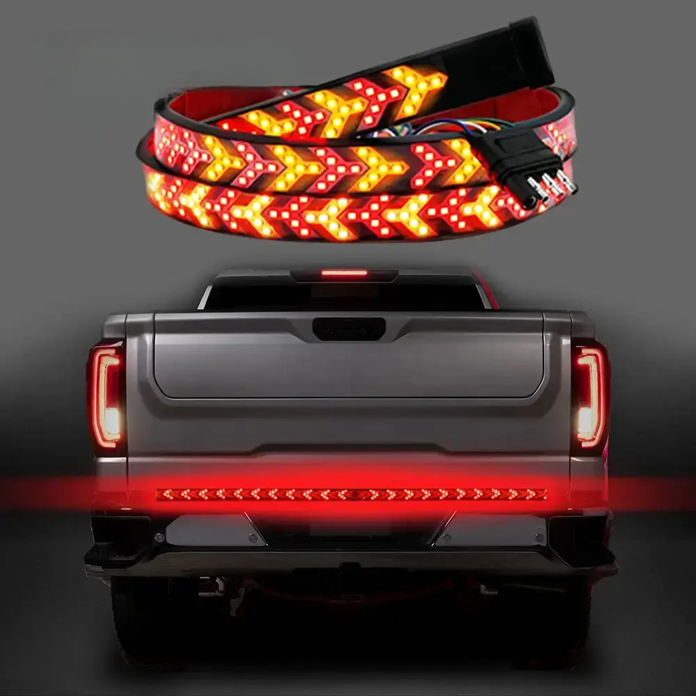 Fishbone Shaped LED Tailgate Light Bar, 60-Inch LED Tailgate Lights, Brake Running Sequential Turn Signal Strip Strobe Light Bar for Truck Pickup SUV RV Plug & Play Hard Wire T-tape Connector Version, Car Lighting Accessories