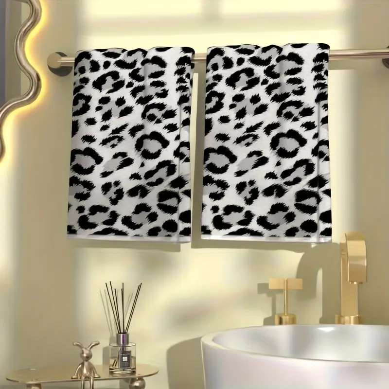 Set of 2: Ultra-Soft, Fine-Fiber Leopard Print Towels - Ideal for Kitchen, Bathroom, and Gym Use. Absorbent Quick Dry Bath and Hand Towels - Perfect for Bathing, Swimming, and Workouts. Stylish and Portable - Great for Travel.